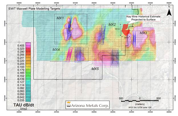 Plan view of Maxwell Plate conductive bodies identified at the Kay Mine, Arizona.